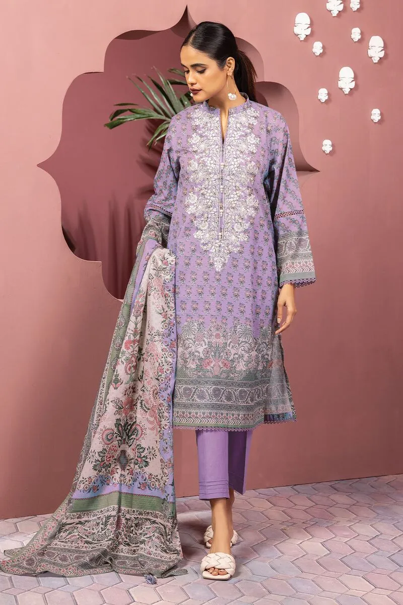 3 Piece Kurta Embroidered | Dupatta& Bottom & Tops | Color Purple