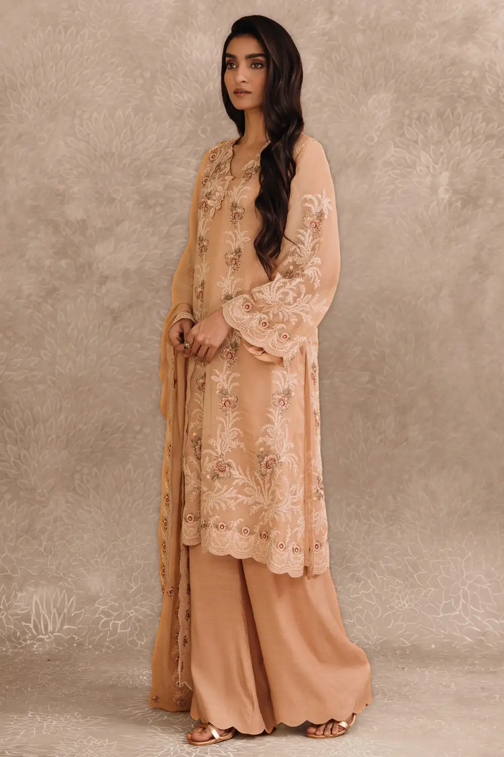 2 Pcs Embroidered Pure Chiffon Suit