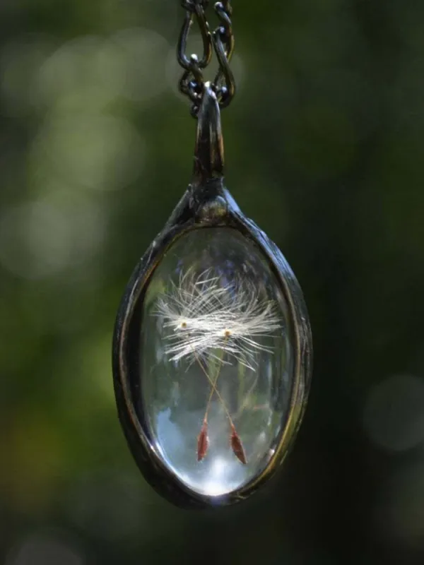 Vintage Dandelion Grass Pendant Necklace