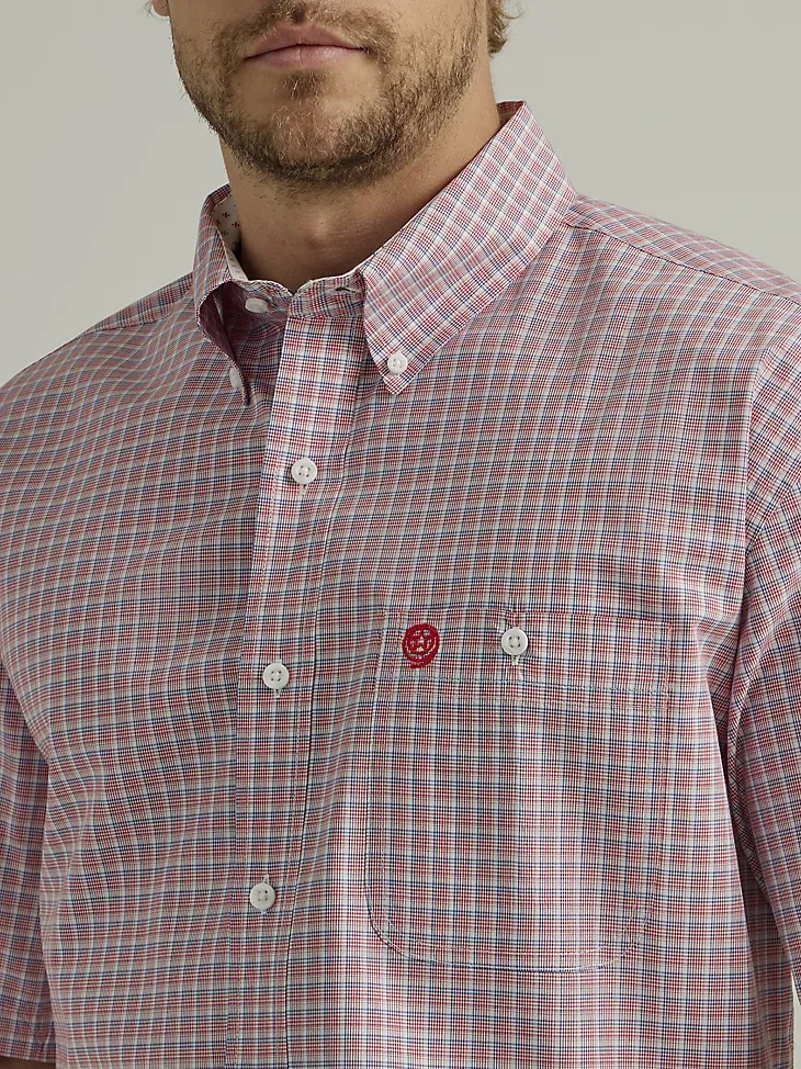 MEN'S GEORGE STRAIT® SHORT SLEEVE 1 POCKET BUTTON DOWN PLAID SHIRT IN OLIVE RED