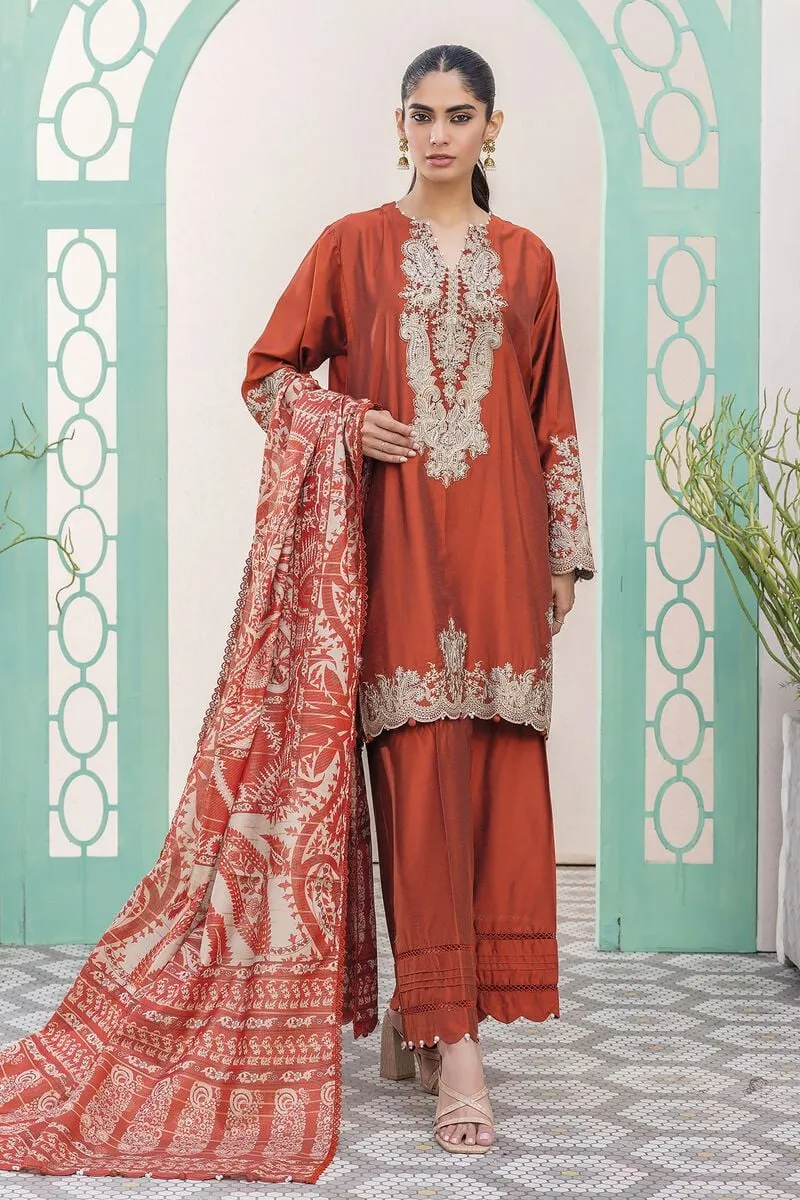 3 Piece Kurta Embroidered | Dupatta& Bottom & Tops | Color Red