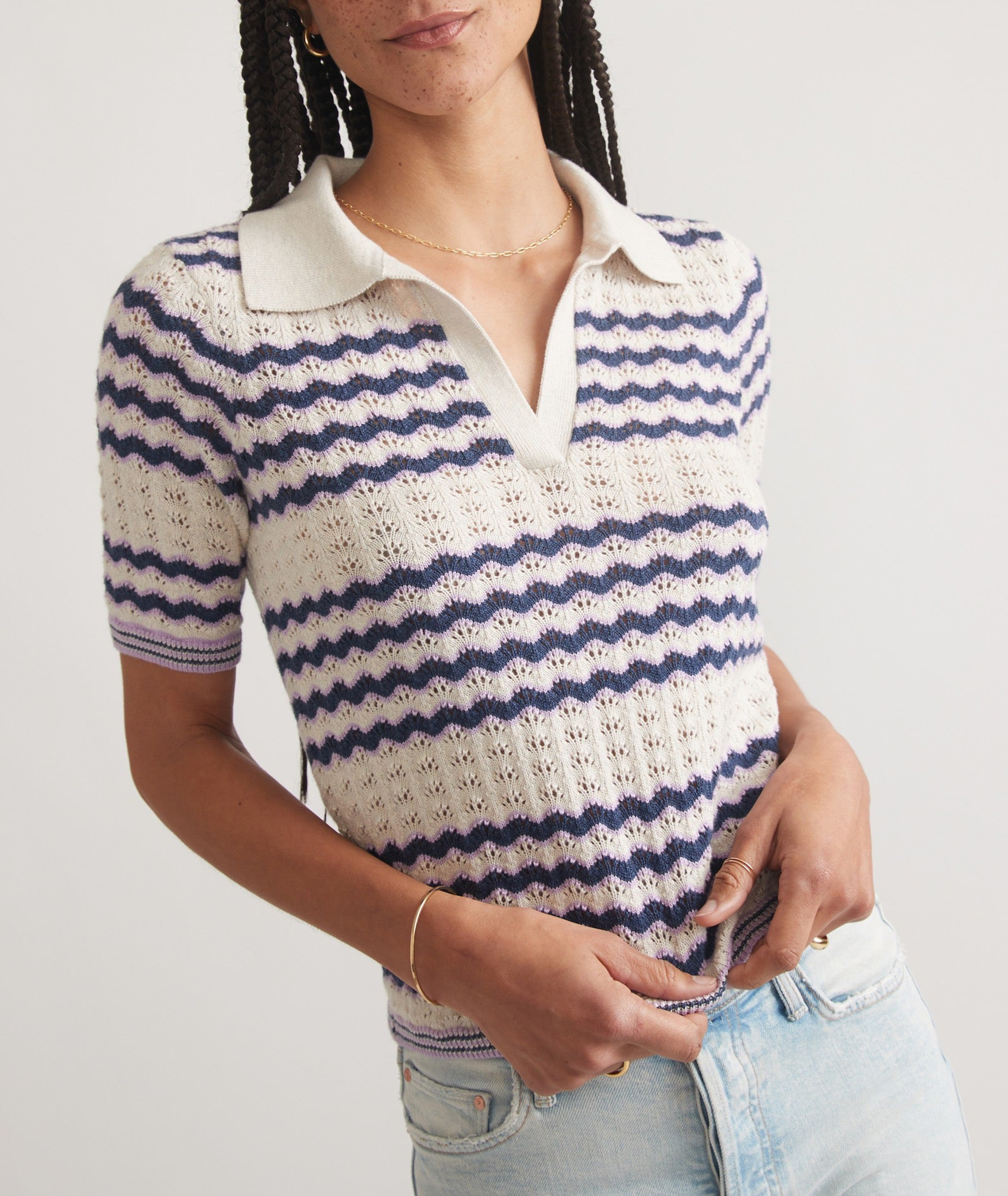 Blue Stripes Sweater Polo