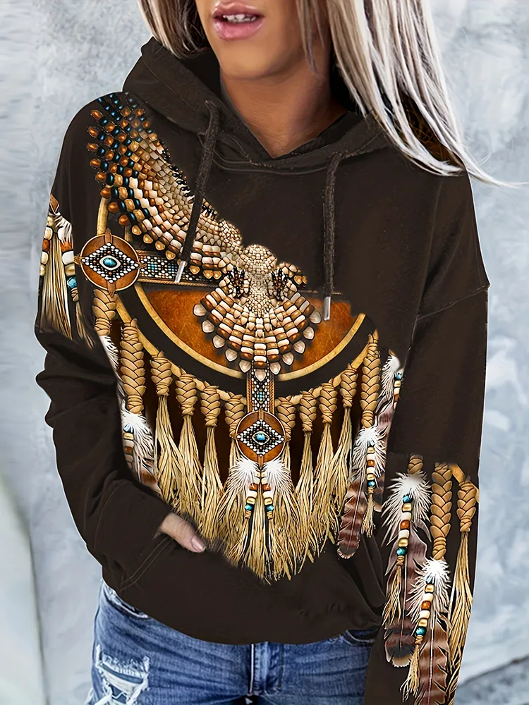 Western Print Long Sleeve Hoodie