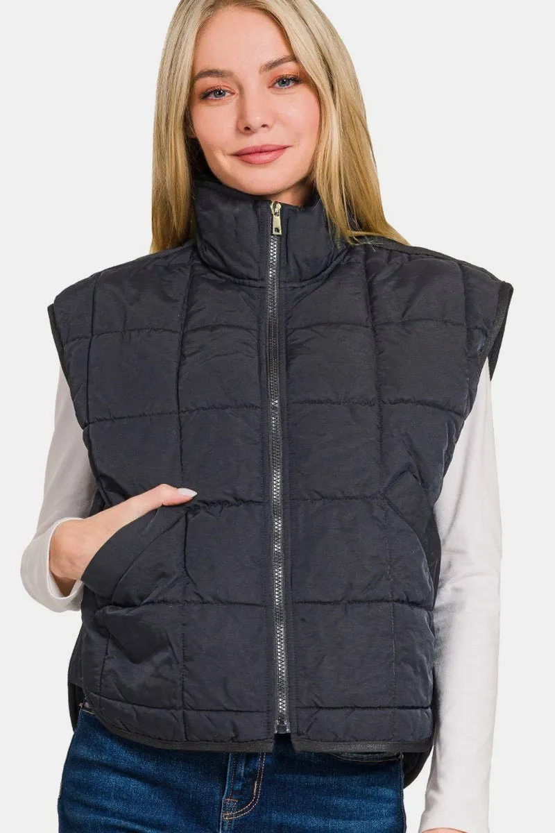 Cropped Puffer Vest with Pockets