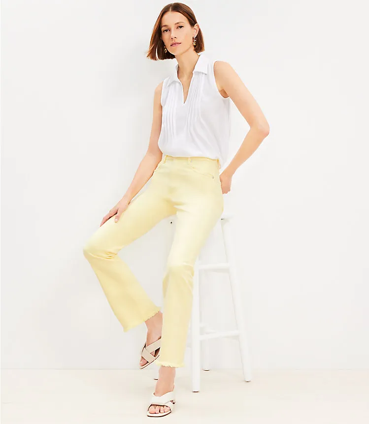 Frayed High Rise Kick Crop Jeans in Lemon Squeeze