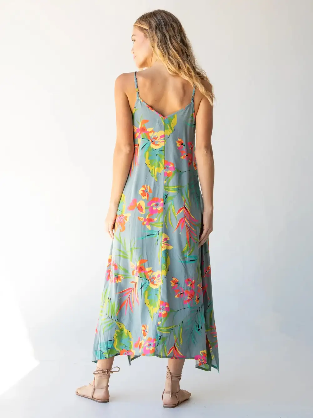 Katrina Midi Slip Dress - Light Blue Neon Floral