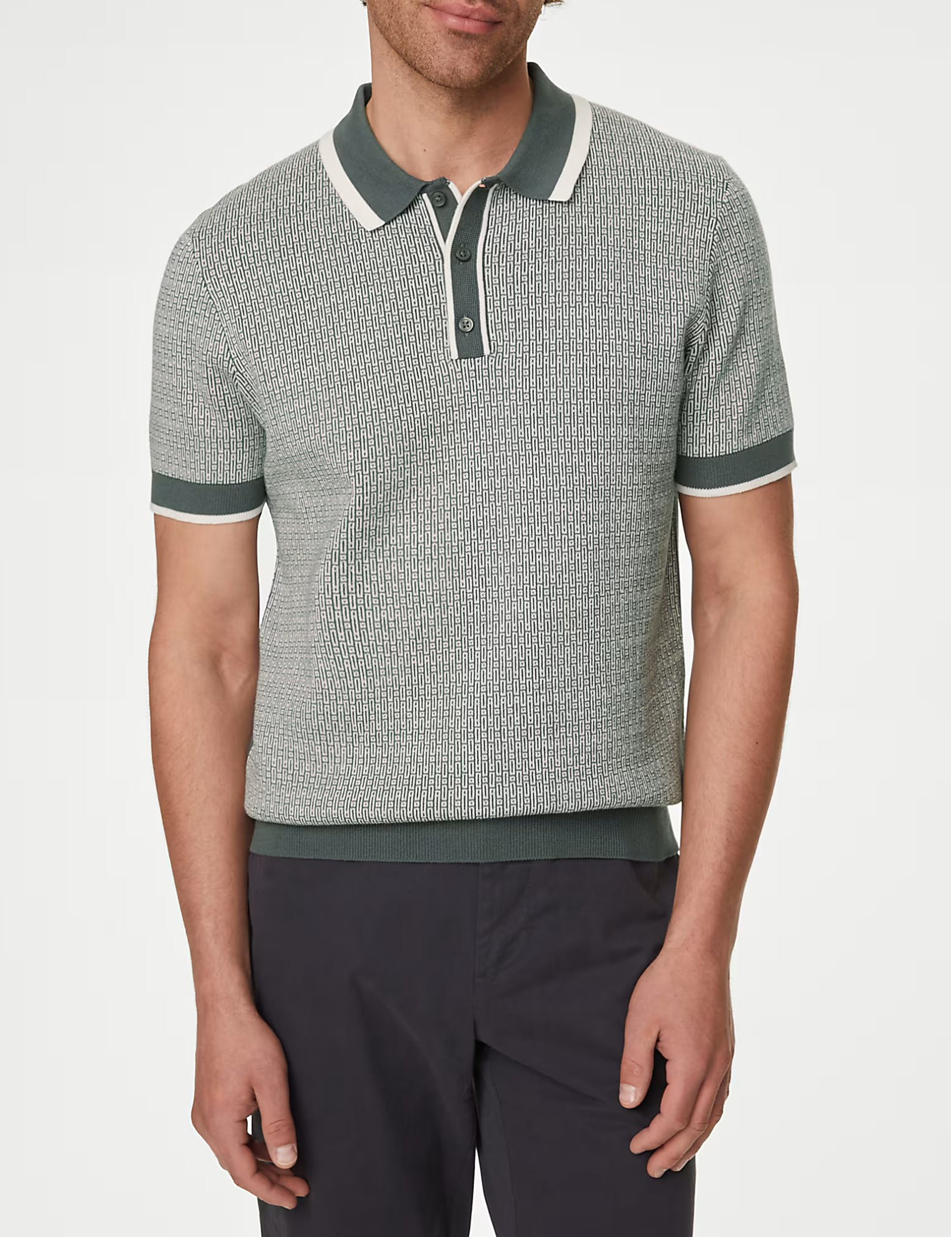 Casual Cotton Rich Geometric Knitted Polo Shirt