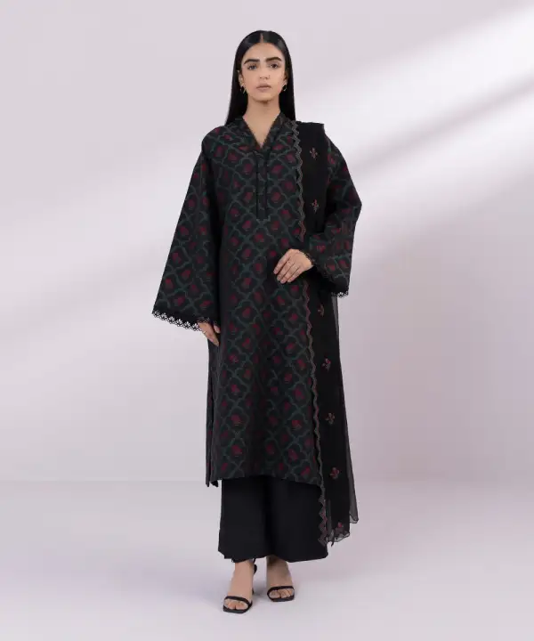 3 Piece - Embroidered Jacquard Suit