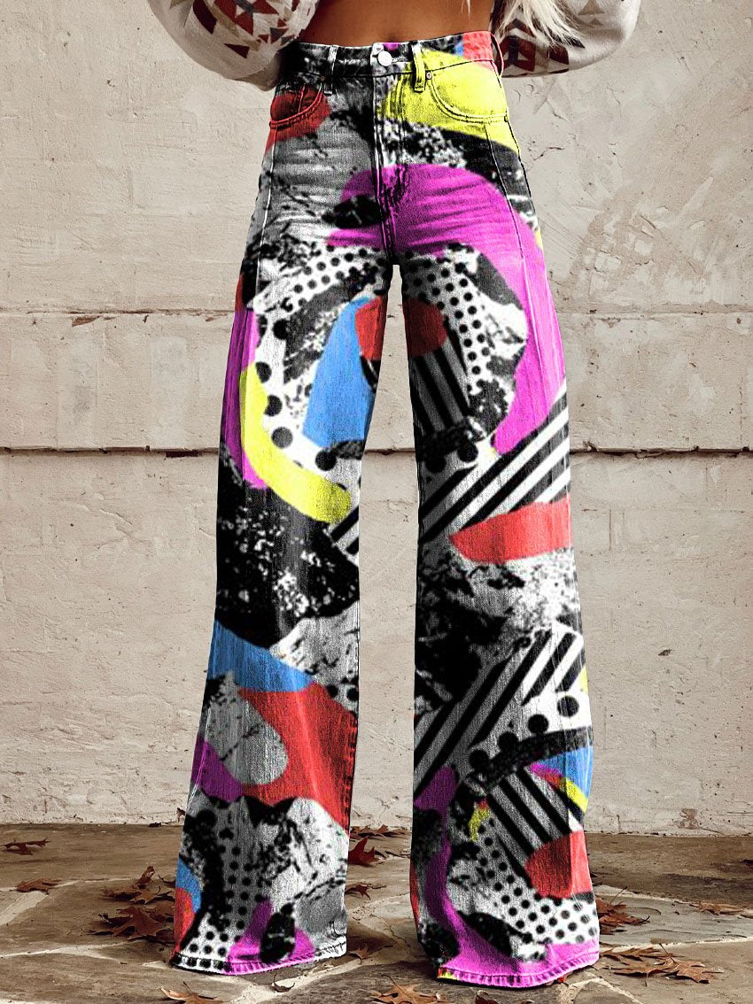 Women's Vintage Print Casual Wide Leg Pants