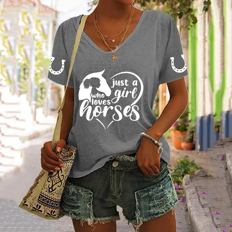 Women's Just A Girl Who Loves Horses Print Casual T-Shirt