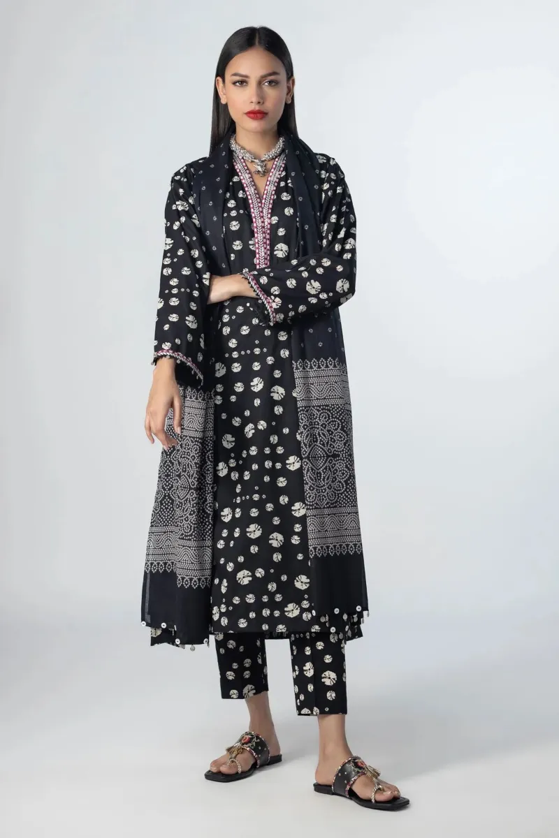 2 Piece Kurta | Embroidered & Pants Black