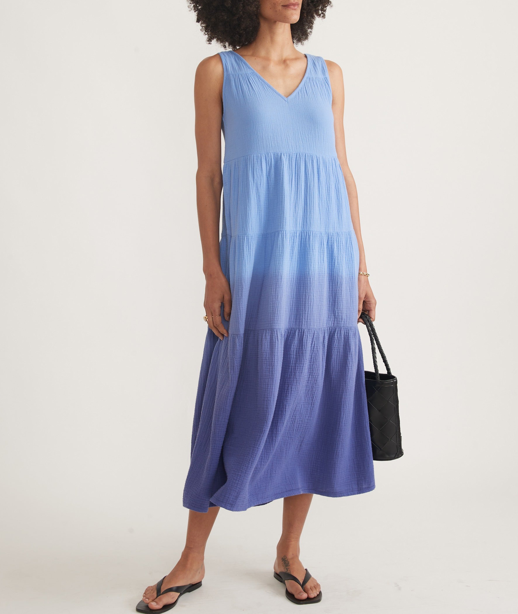 Sapphire Dip Dye Corinne Double Cloth Maxi Dress