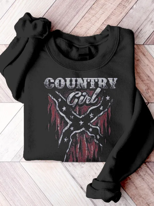 Western Country Girl Rebel Flag Inspired Comfy Sweatshirt