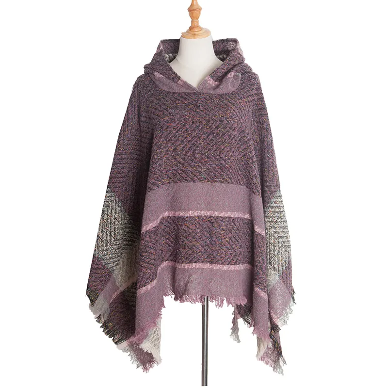 Vintage Herringbone Hooded Pullover Shawl