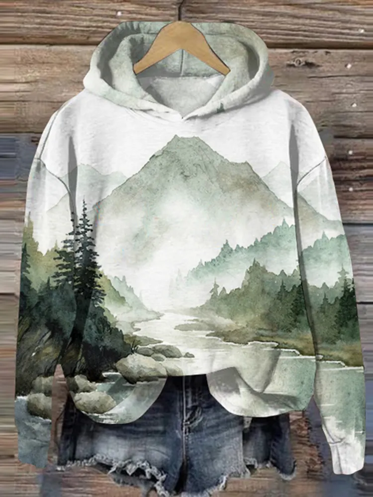 Forest Print Long Sleeve Hoodie