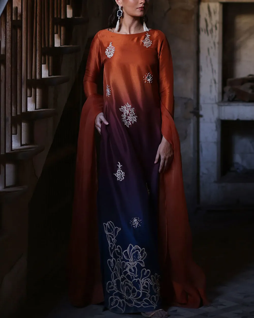 Elegant embroidered floral kaftan