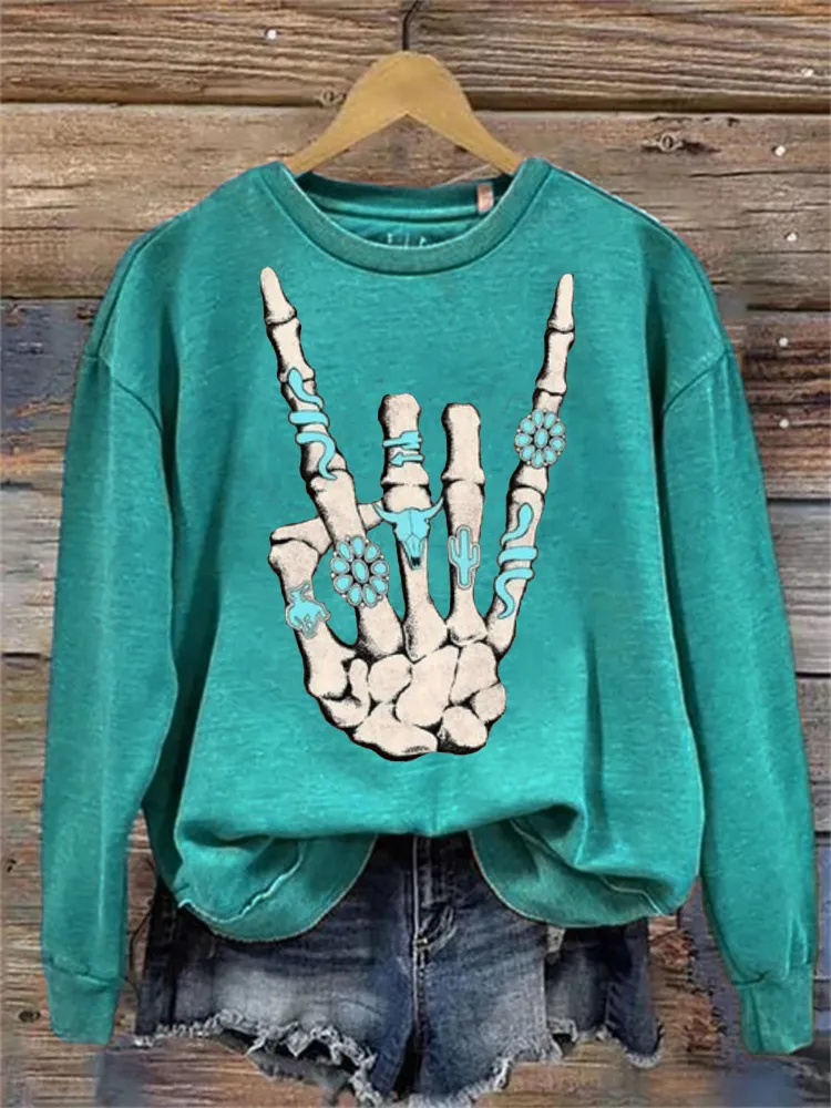 Rock Western Skeleton with Turquoise Washed Sweatshirt