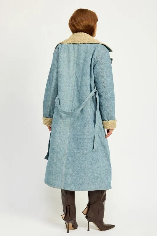 Denim Shearling Maxi Coat