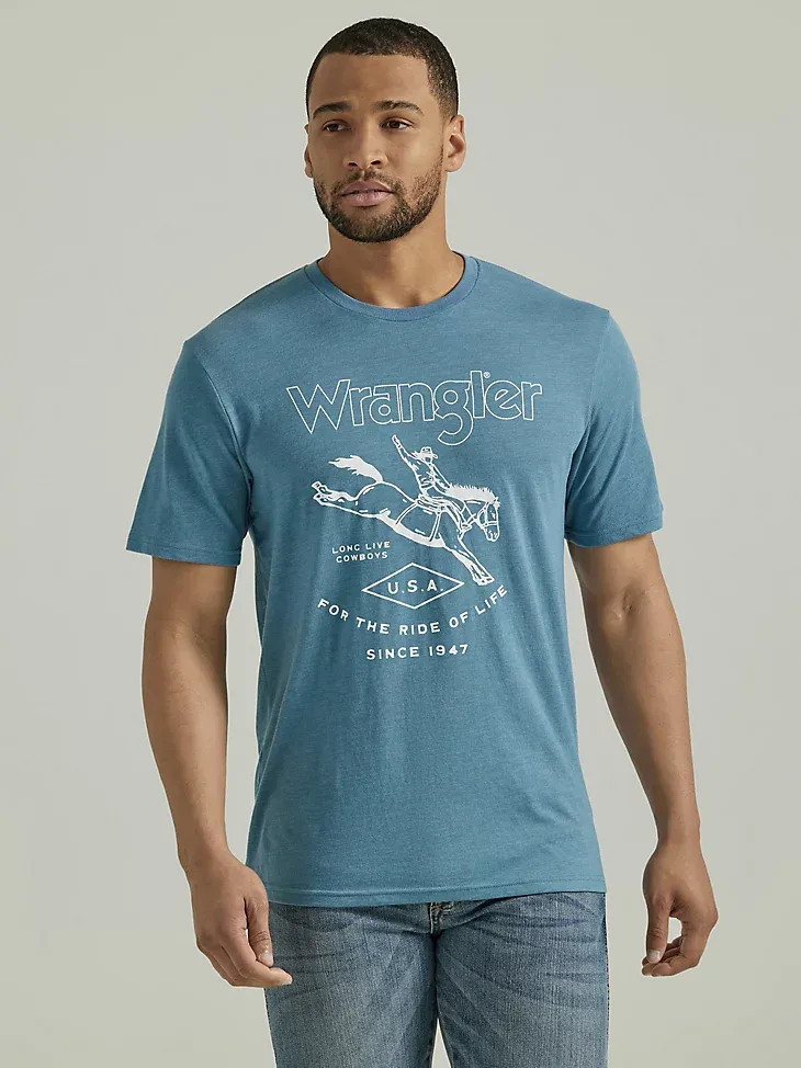 MEN'S WRANGLER BRONC RIDER T-SHIRT IN PROVINCIAL BLUE