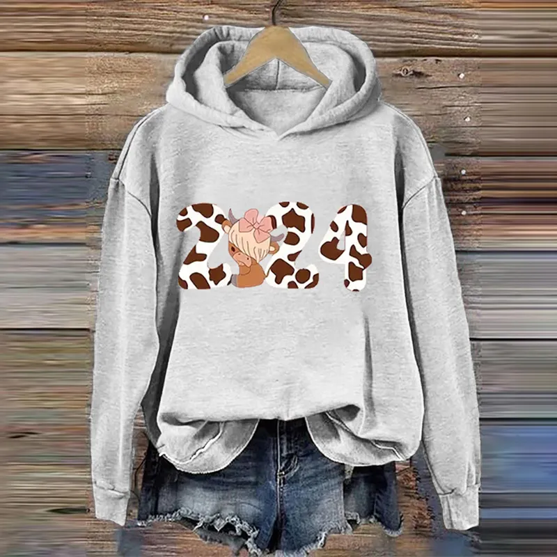 Women's 2024 Cute Highland Cow Casual Hoodie