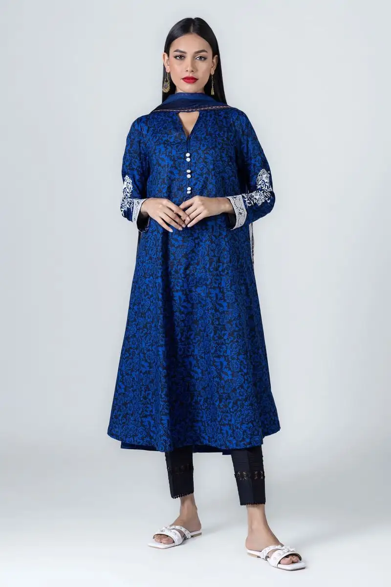 3 Piece Kurta Embroidered | Dupatta& Bottom & Tops | Color Navy blue