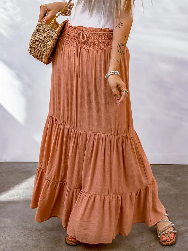 TIE  HIGH WAIST TIERED MAXI SKIRT