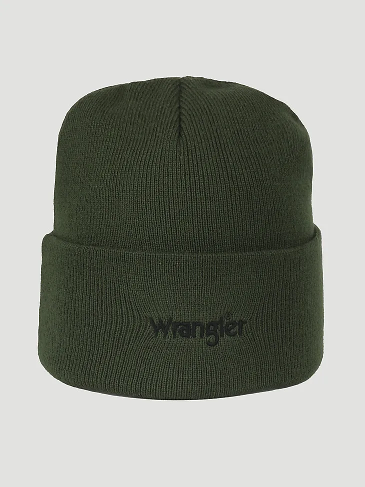 EMBROIDERED SOLID BEANIE IN OLIVE