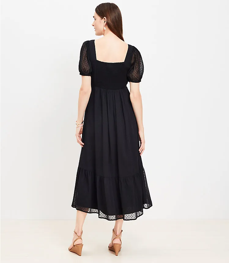 Clip Knotted Balloon Sleeve Midi Dress