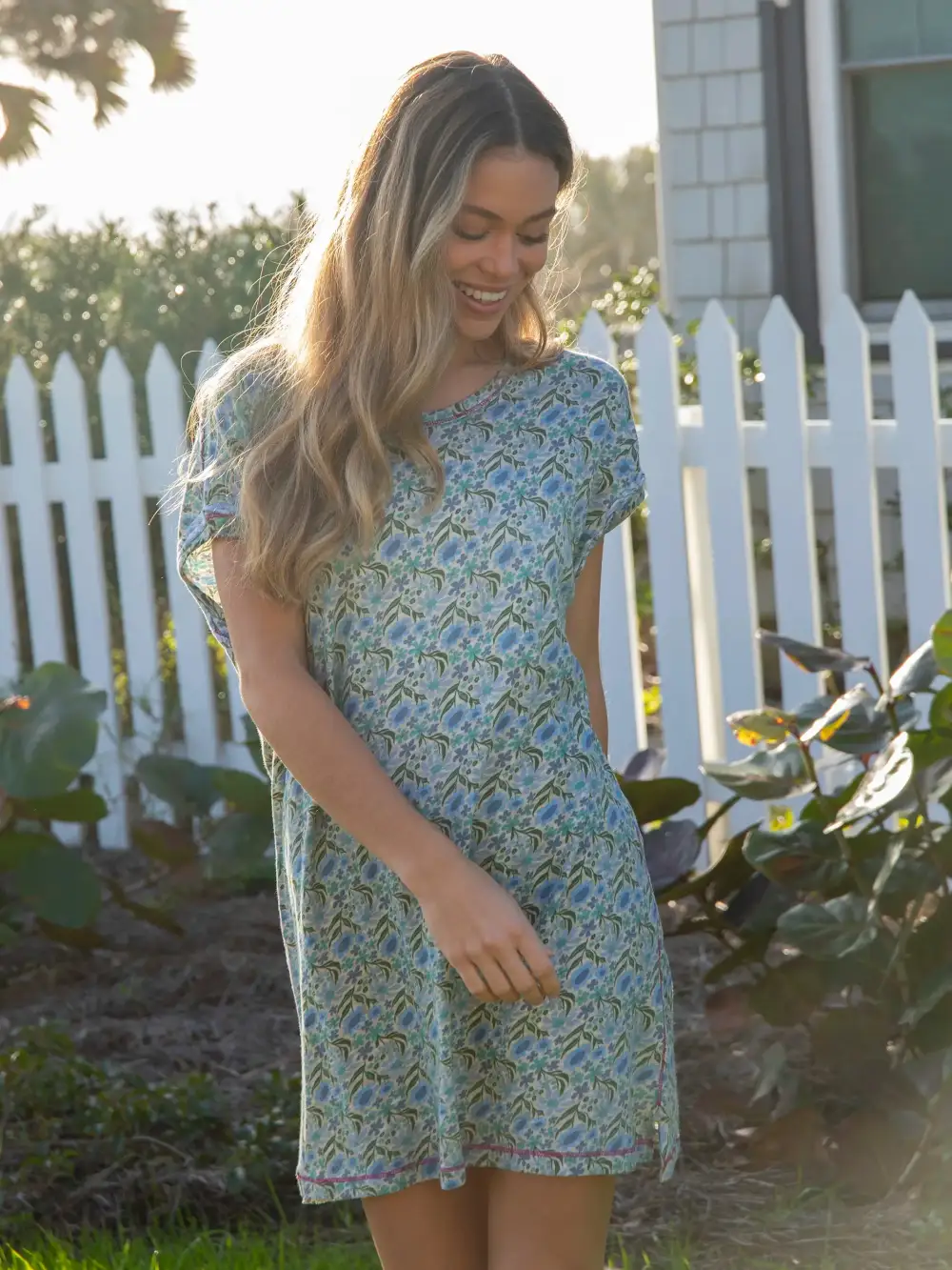 Frankie Knit Tee Mini Dress - Blue Floral