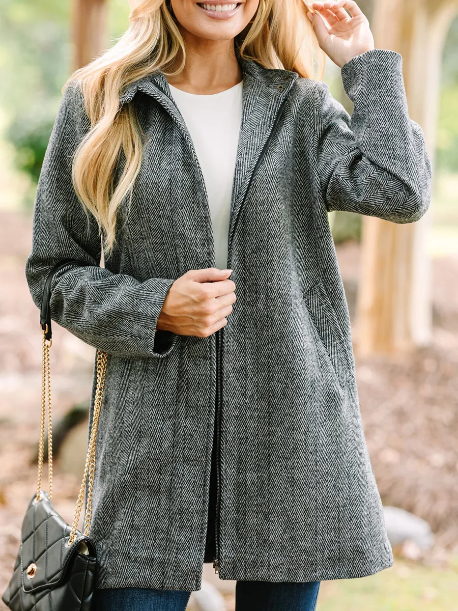 Black Herringbone Coat