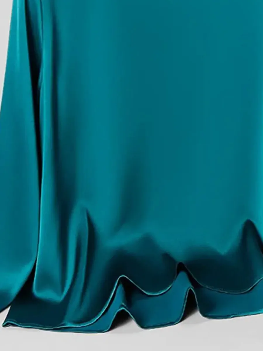 Women's round neck peacock green satin silky blouse