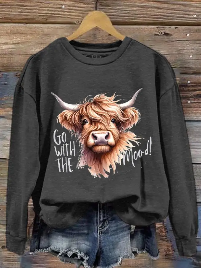 🔥Buy 3 Get 10% Off🔥Women's Western F Highland Cow Go With The Mood Printed Sweatshirt