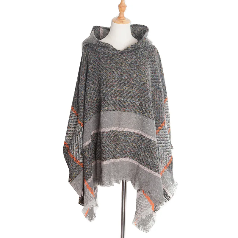 Vintage Herringbone Hooded Pullover Shawl