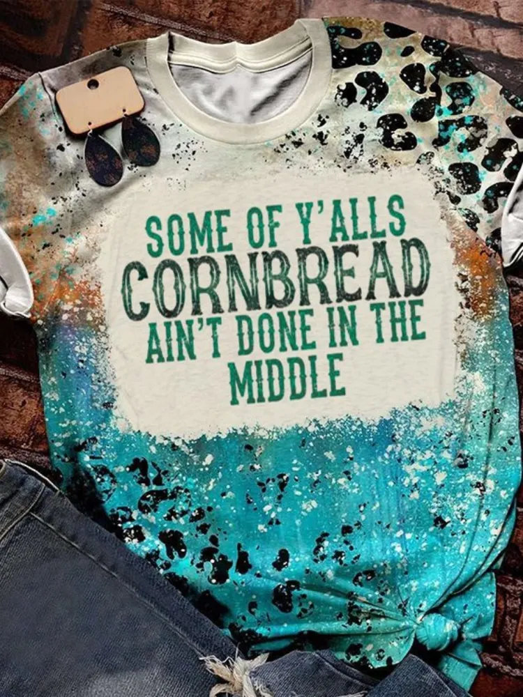 Western Cornbread Print Tie Dye Crewneck T Shirt