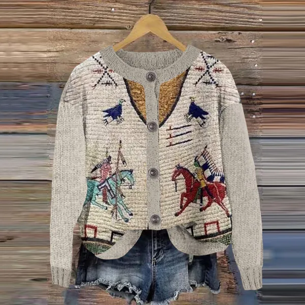 Vintage Ethnic Pattern Women'S Cardigan Sweater