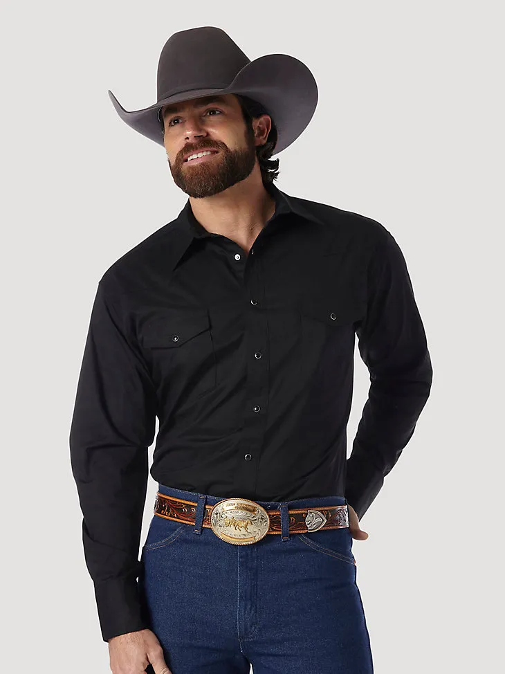 WRANGLER® WESTERN SNAP SHIRT - LONG SLEEVE SOLID BROADCLOTH IN WHITE