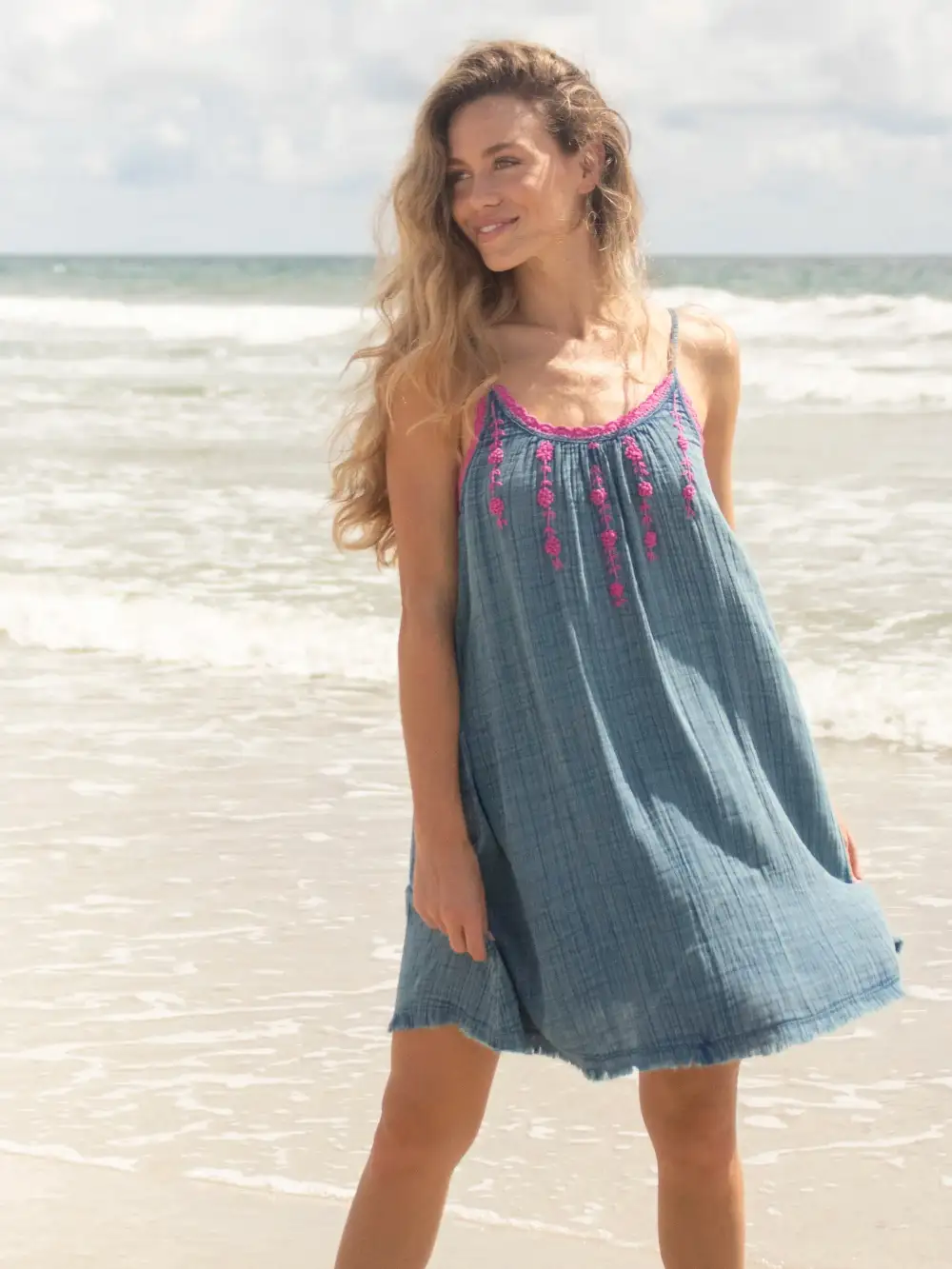 Coco Crochet Mini Dress - Denim