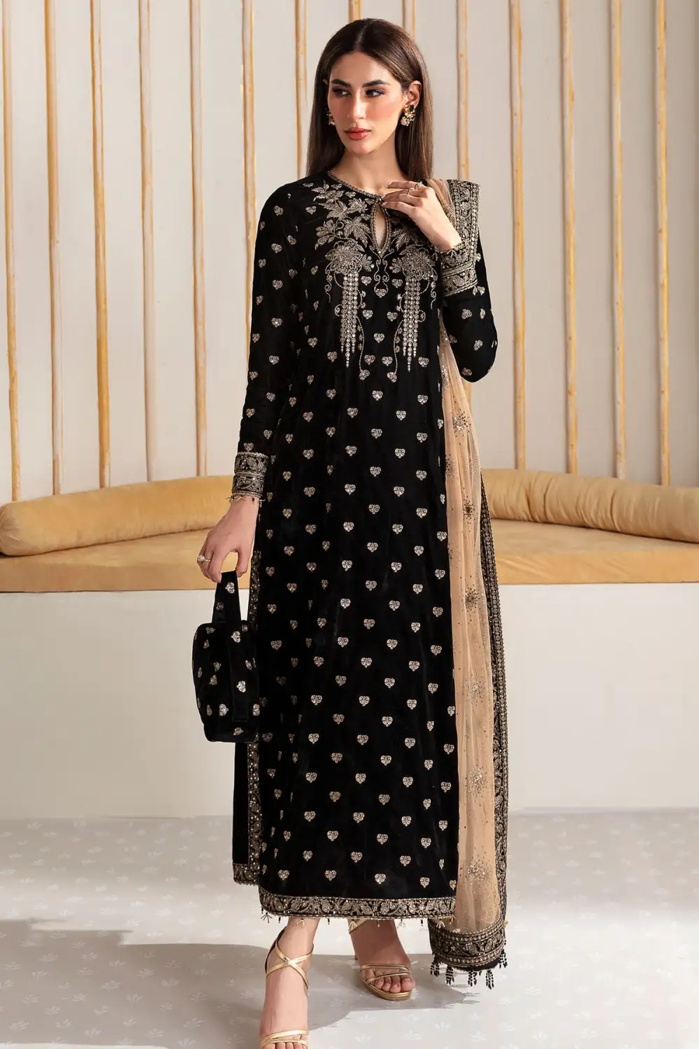 Embroidered Velvet Formal Sets