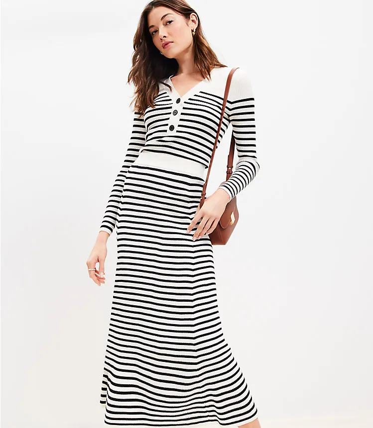 Stripe Ribbed Midi Sweater Skirt