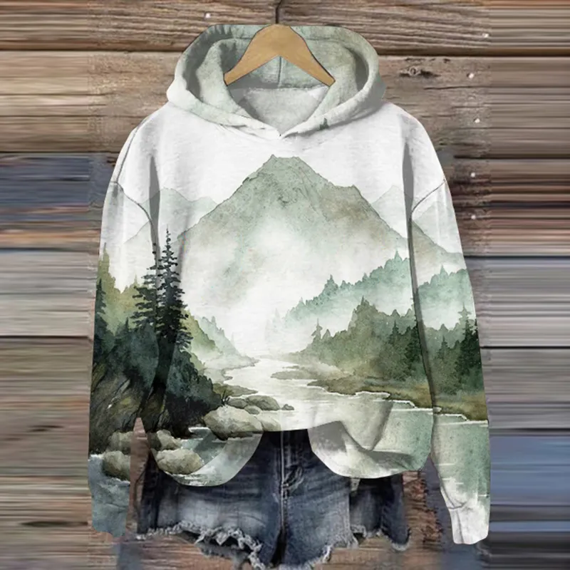 Forest Print Long Sleeve Hoodie