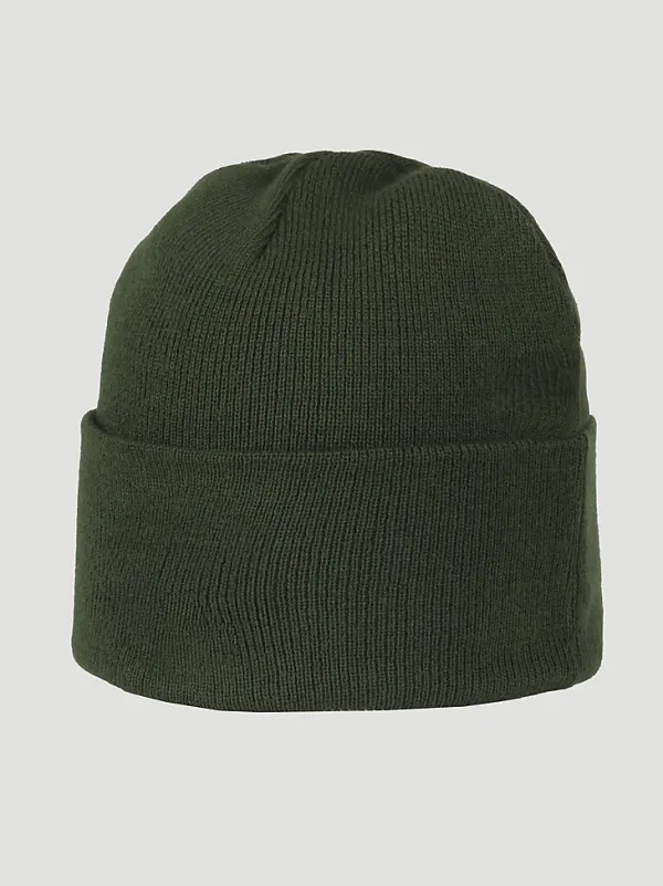 EMBROIDERED SOLID BEANIE IN OLIVE