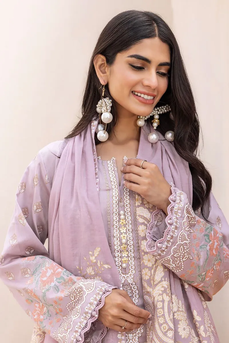 3 Piece Kurta Embroidered | Dupatta& Bottom & Tops | Color Lilac