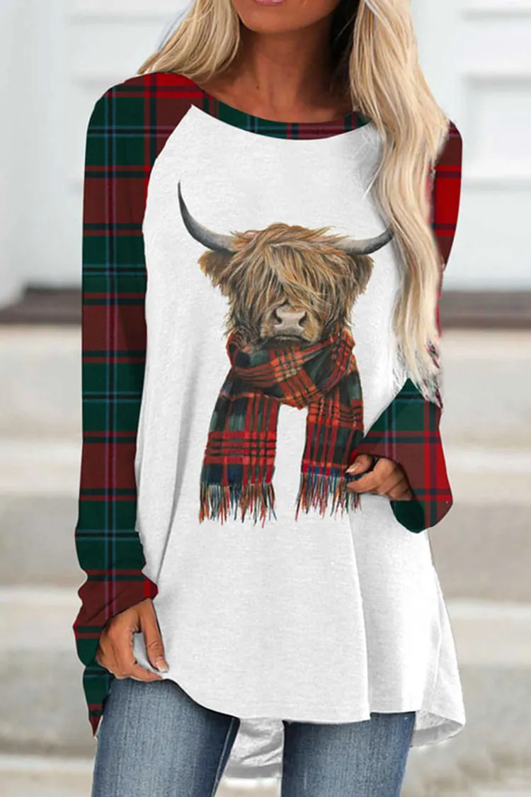 Highland Cow Casual Long Sleeve Tunic