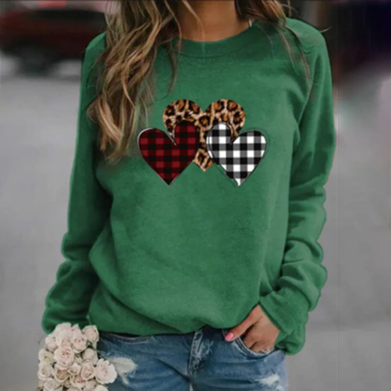 Casual Check Heart Print Sweatshirt