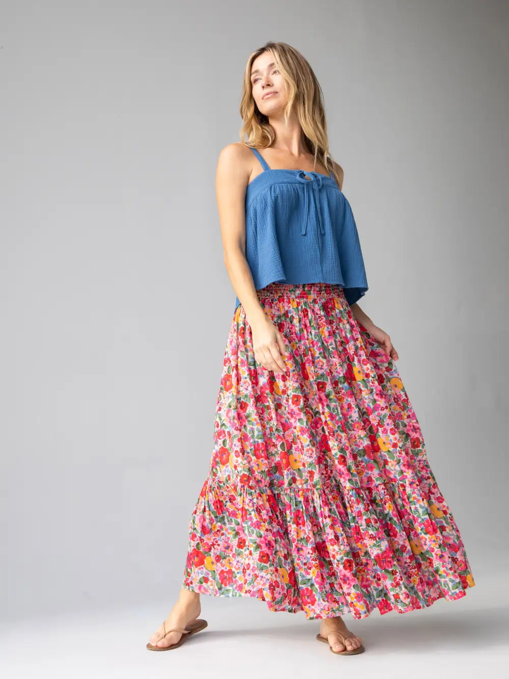 Flora Cotton Convertible Maxi Skirt - Bright Pink Floral