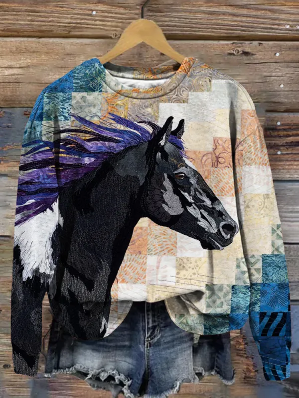 Western Horse Art Pattern Comfy Sweatshirt