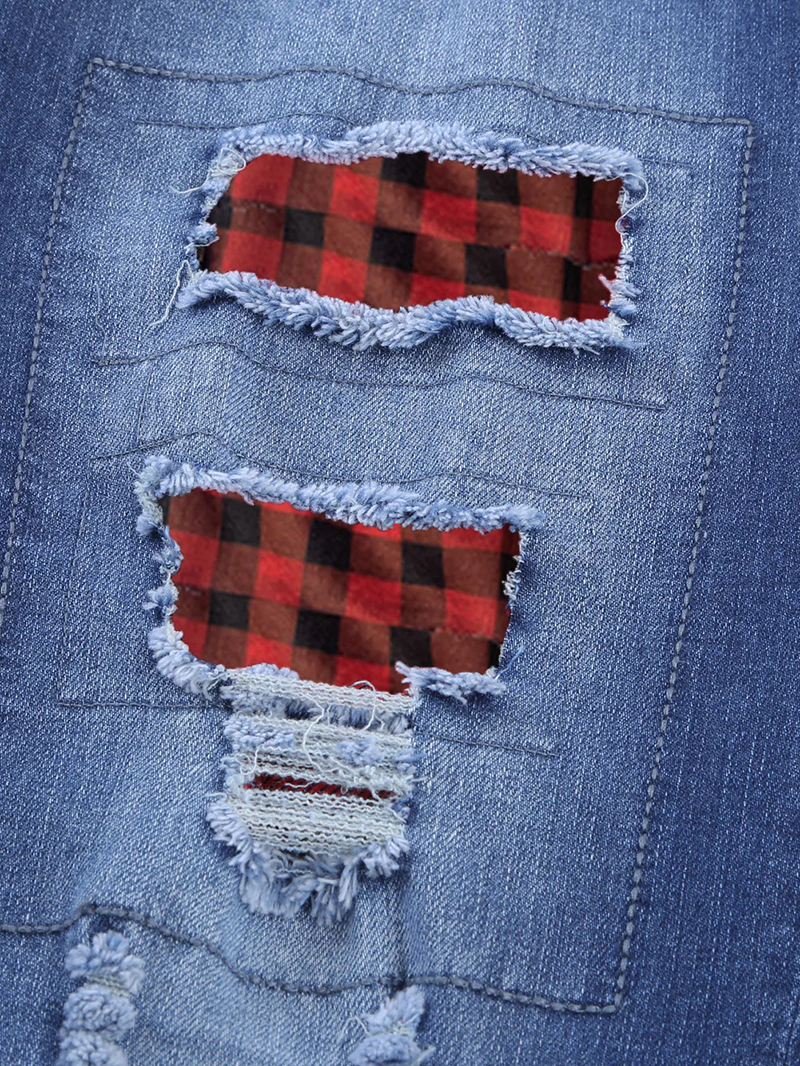 Women's vintage plaid patchwork jeans