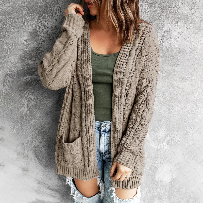 Pocket Mid Length Twist Knit Cardigan