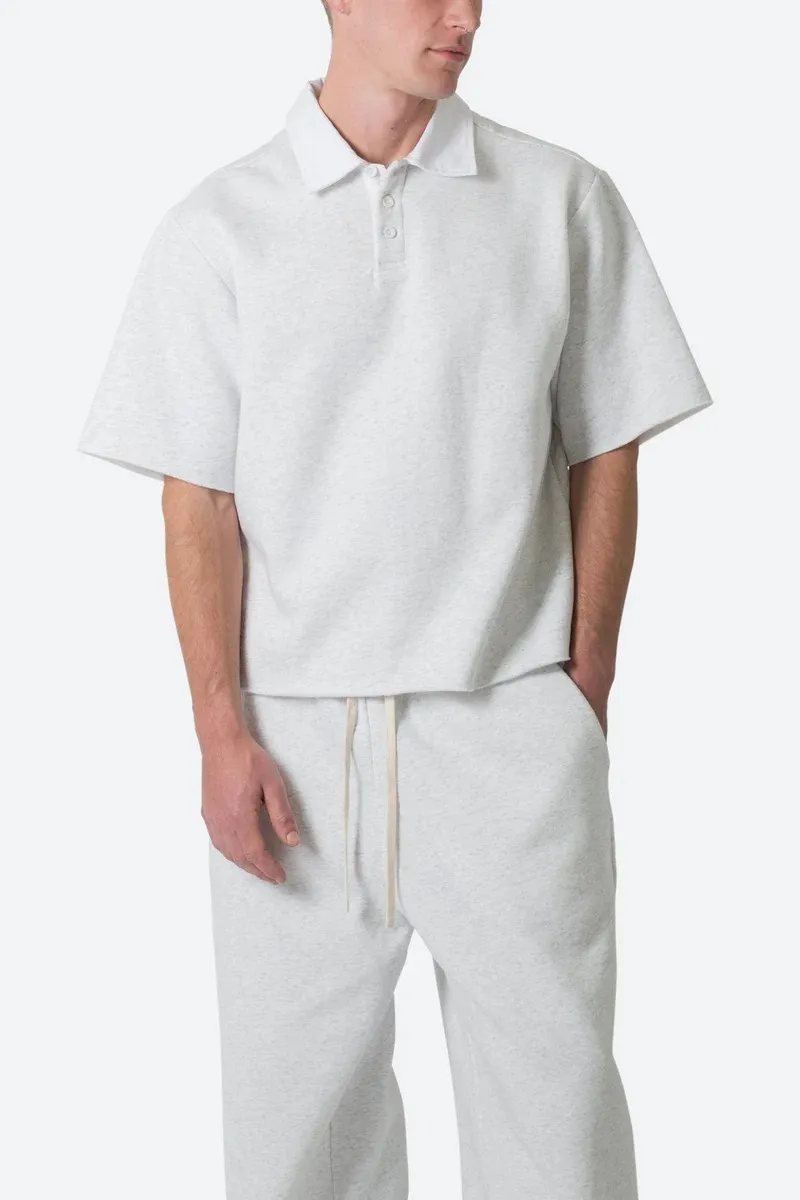 FLEECE OVERSIZED POLO WHITE SHIRT