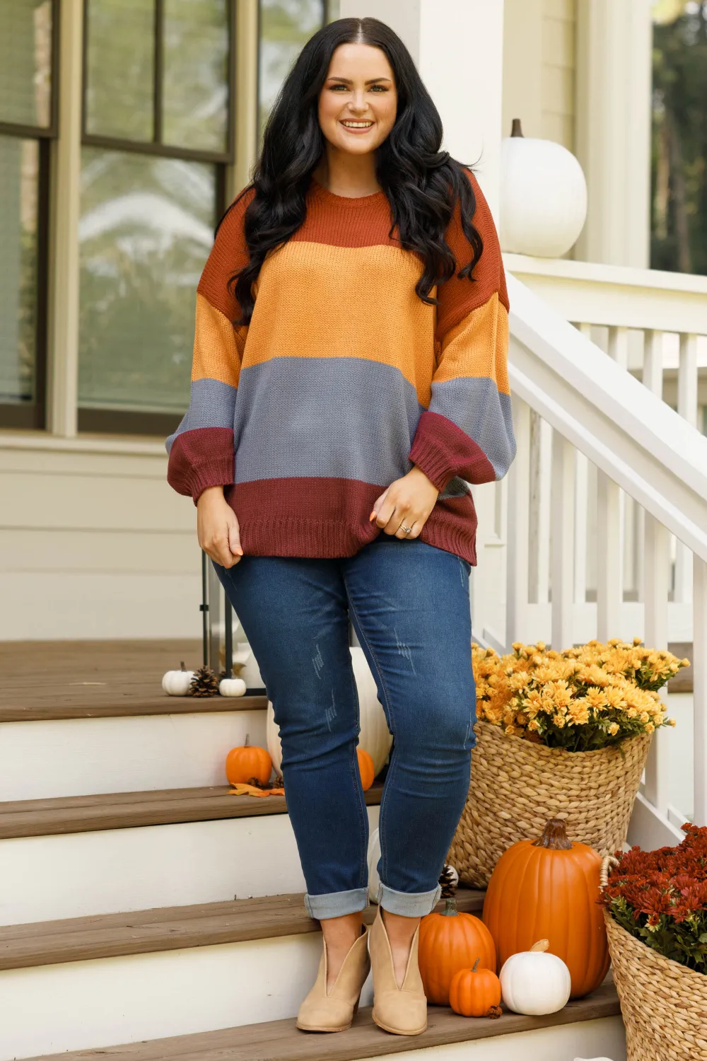 Ready for Sweater Weather Sweater, Rust-Butterscotch-Grey